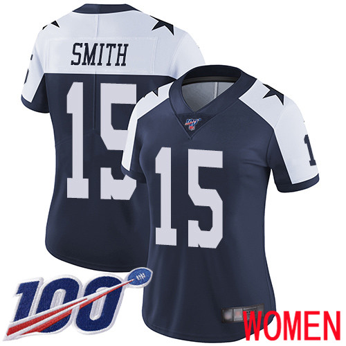 Women Dallas Cowboys Limited Navy Blue Devin Smith Alternate #15 100th Season Vapor Untouchable Throwback NFL Jersey